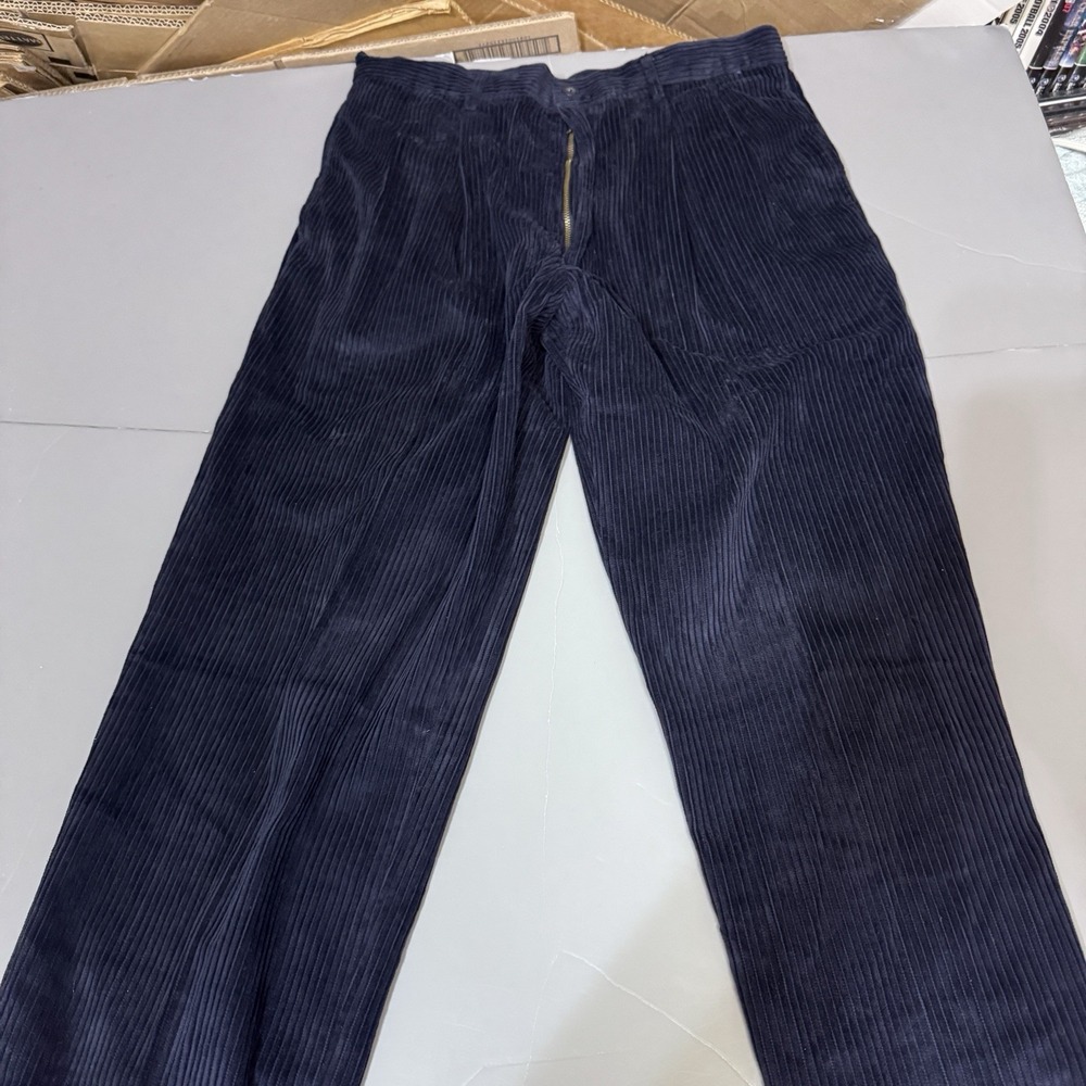 Giorgio Cosani Pants Mens 30 31 Pleated Cuffed Corduroy Pants Navy Blue New
